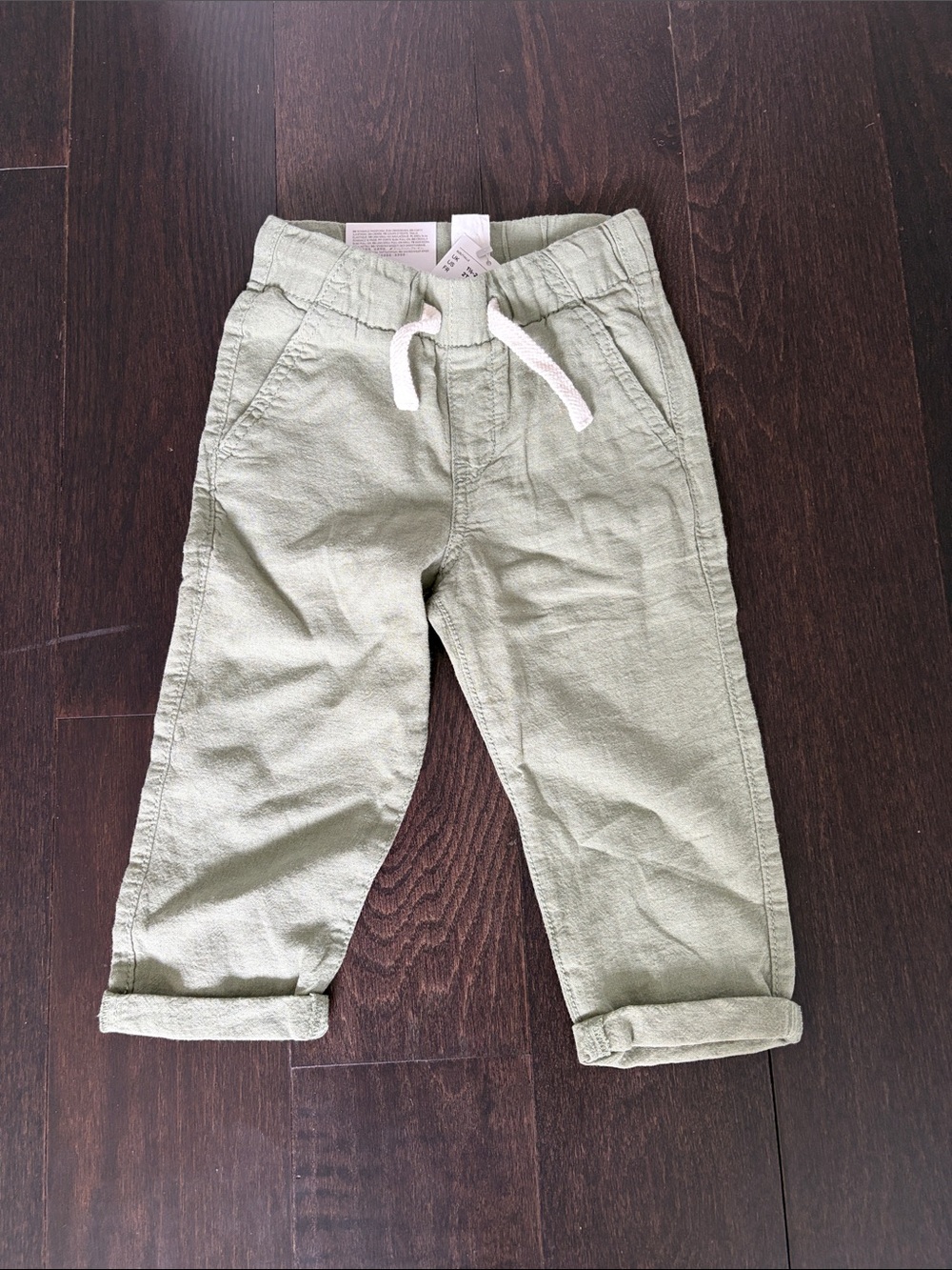 H&M Boys Linen Pants Sage Green Size 2T NWT Pull On Slim Fit 1.5-2Y